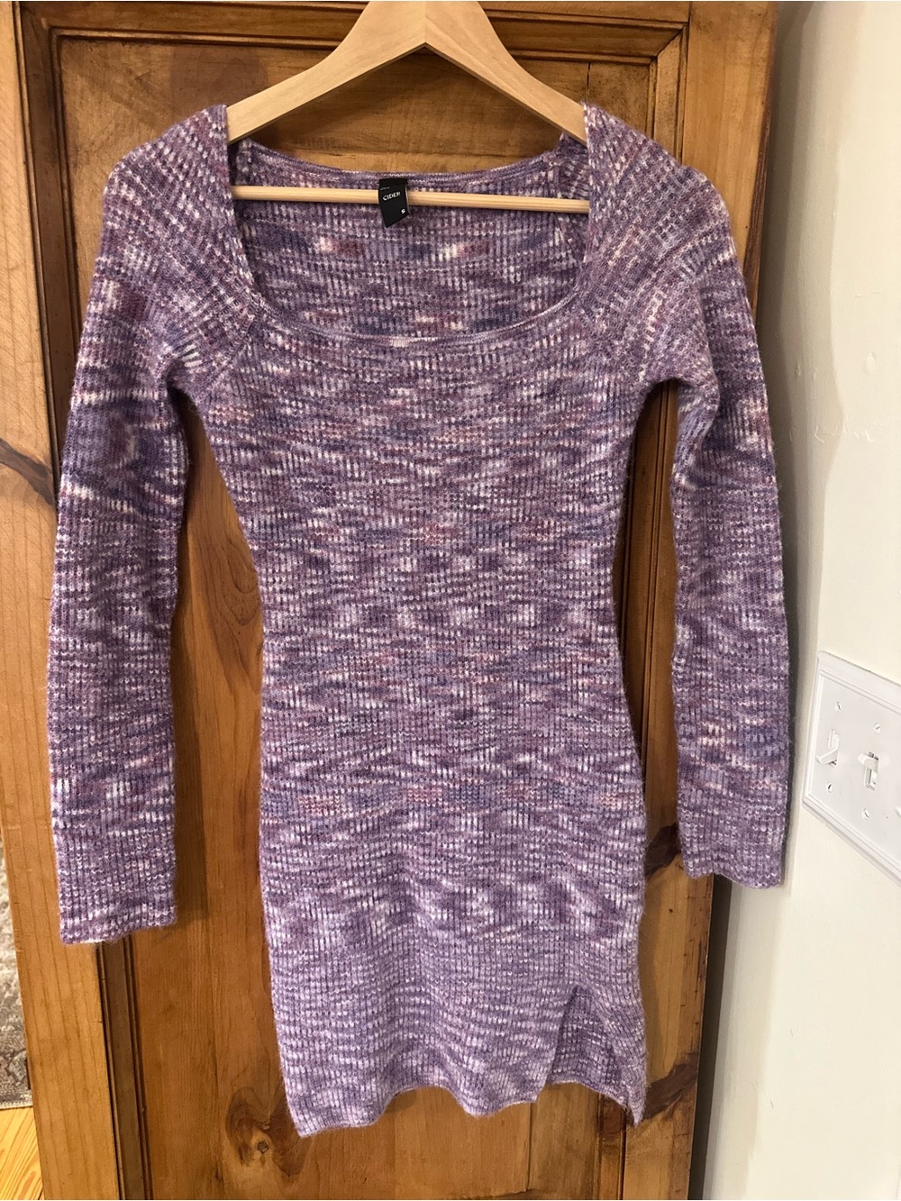 Cider Purple Space-Dye Ribbed Scoop-Neck Sweater Dress Small